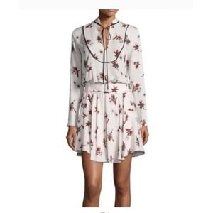 ALC Campbell Floral Silk Print Mini Dress Long Sleeve Belted Pink Boho XS Size 0